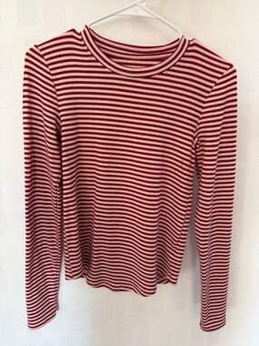 American Eagle Outfitters Red and White Striped Long-Sleeve Crew